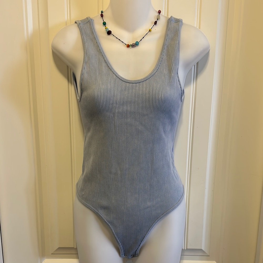 Blue Ribbed Bodysuit